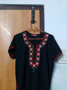 Embroidered Black Kaftan Dress