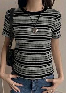 Striped Ribbed T-Shirt high quality