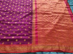 Vibrant Purple Saree with Gold Polka Dots