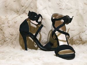 Black Suede Strappy Heeled Sandals