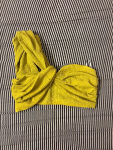 Yellow One-Shoulder Ruched Crop Top