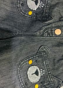 Cute Denim Shorts with Bear Embroidery