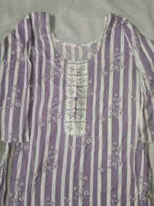 Purple Striped Kurta Set