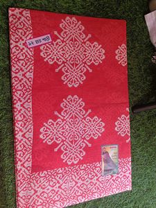 Red Saree with White Geometric Print