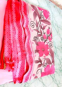 Elegant Pink Floral Saree with katori cut blause