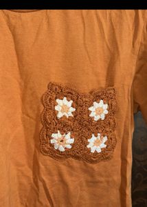 Orange Crocheted Pocket T-Shirt