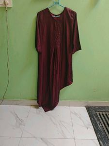 Stylish Maroon Asymmetrical Kurta Dress