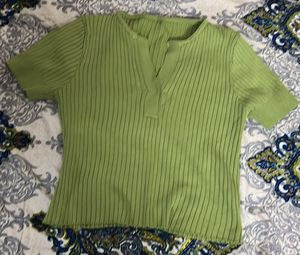 Lime Green Ribbed Knit Top