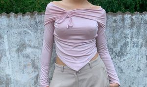 🌸Pinterest Style Off Shoulder Crop Top Baby Pink