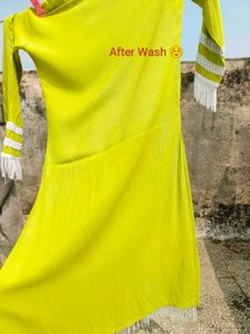 Lime Green Kurta Set with Lace Details