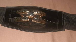 Women's Black Elastic Belt with Gold Accents