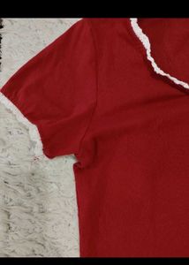 Red Lettuce Hem Crop Top