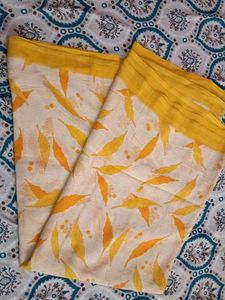 Yellow Leaf Print Saree