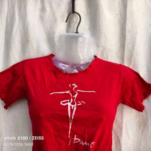 Red Crop Top with Dancer Graphic