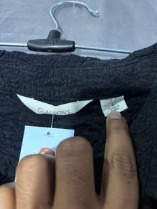 Crushed Black Button-Up  short shirt