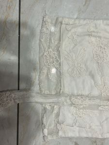 Cream Lace Blouse with Scarf