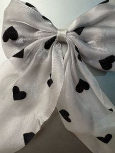 Cute Heart Silver and Grey Print Hair Bow