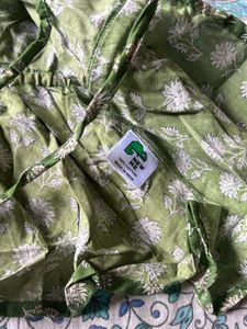 Green Floral Tie-Front Peplum Top