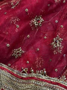Red Embroidered Dupatta with Floral Print