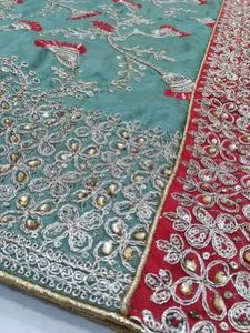 Embroidered olive Green Saree With Stitched Blouse