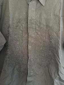Men's Black Embroidered Long Sleeve Shirt