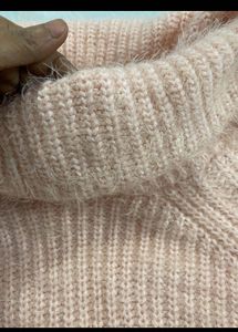 Peach Ribbed Knit Turtleneck Sweater