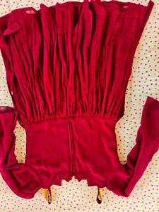 Maroon Sequined Kurta Set with Golden Pants