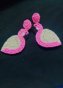 Stylish Pink N White Bird Earings