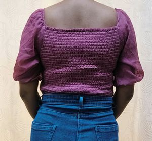 Smocked Puff Sleeve Square Neck Top