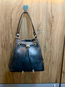 Lancaster Black Leather Drawstring Bucket Bag