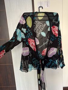 Sheer Kimono with Kiss &amp; Text Print