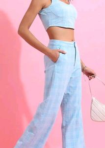Blue Plaid Crop Top &amp; Pants co-set