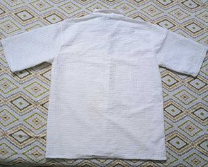 Men's White Short Sleeve Textured Shirt