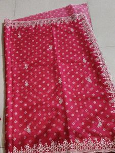 Beautiful Pink Saree with Intricate White Embroide
