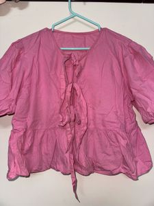 Pink Peplum Tie-Front Top