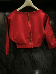 Red Cropped Top with Zipper Detail