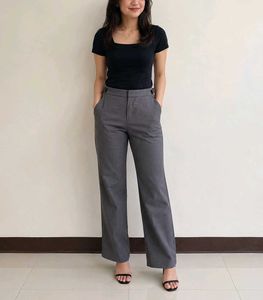 Classic Grey Wide-Leg Trousers