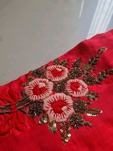 Red-Peach Sequins heavy saree with Blouse 💖