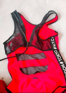 Red Mesh One-Piece Swimsuit