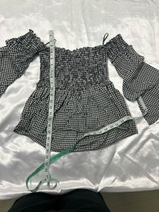 Imported Chic Gingham Off-Shoulder top with Bel