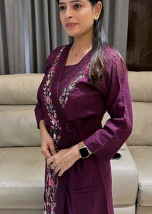 Wine colour Wrap dress oure cotton embroidery