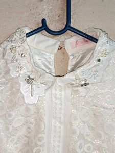 Partywear Lace Top Blouse Layered White