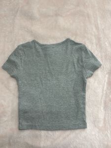XS Grey Ribbed Cropped T-Shirt
