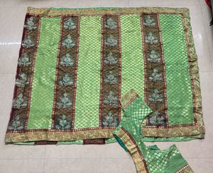 Beautiful Green Embroidered Saree with Blouse