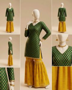 Green Kurta Set with Yellow Sharara Pants