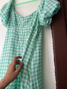 Gingham Puff Sleeve Midi Dress