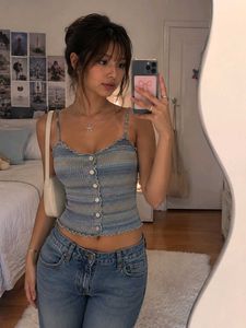 y2k Striped Button-Up Crop Top
