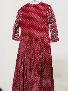 Red Printed Flared Kurta