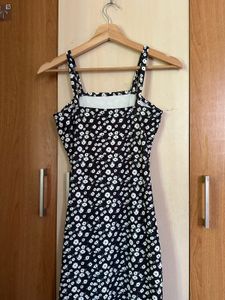 Black Floral Print Dress with High Slit