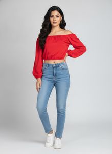 Chic Red Off-Shoulder Crop Top